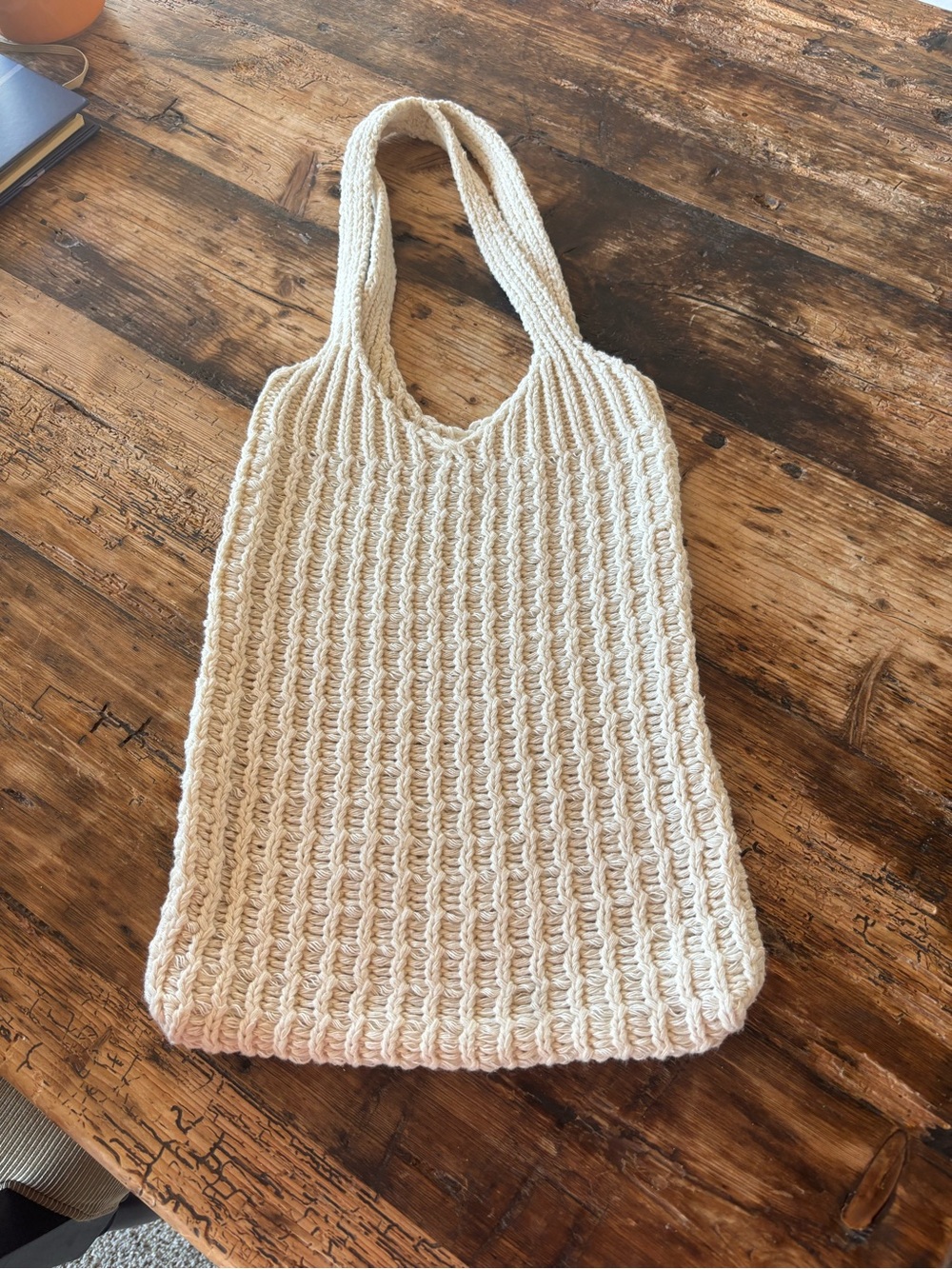 Cream Crochet Tote Bag - Women's Shoulder Tote